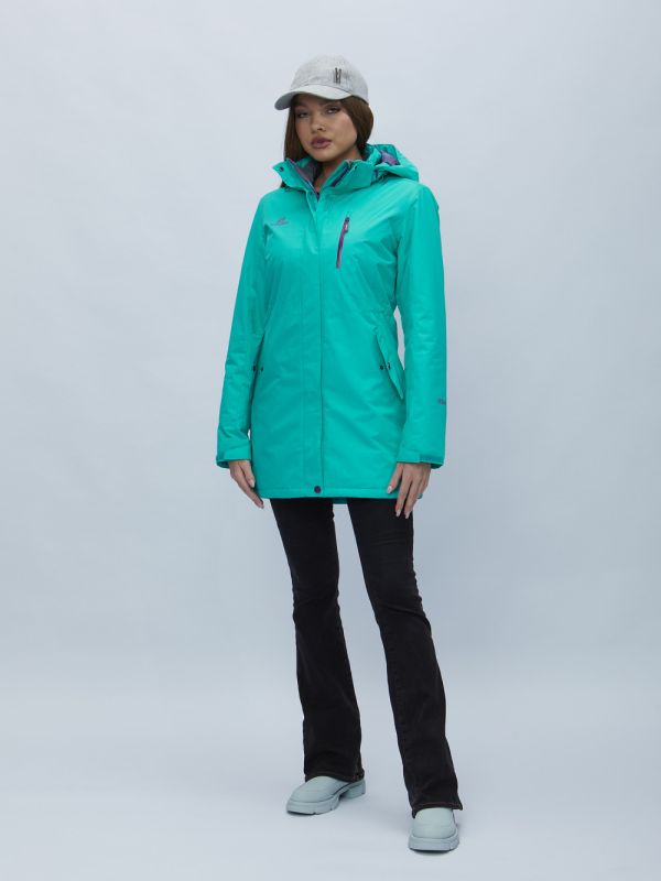 Turquoise hooded parka for women 551706Br